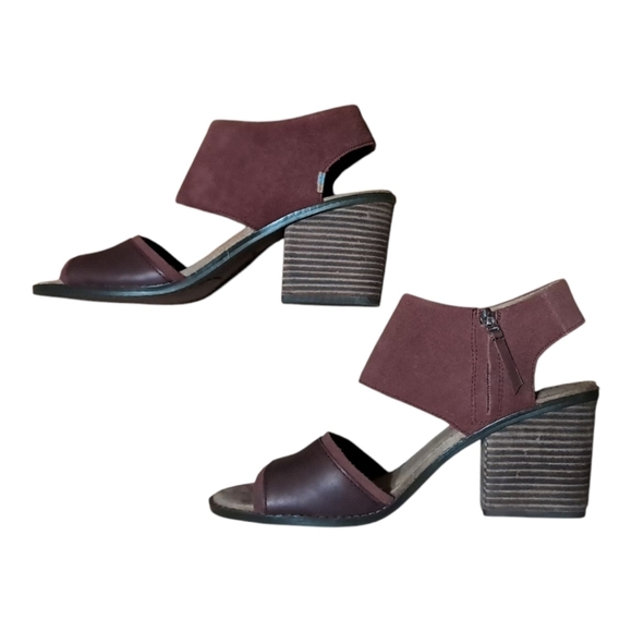 TOMS Majorca Block Heel Peep Toe Sandals Women’s 10 Oxblood Leather - Picture 12 of 15